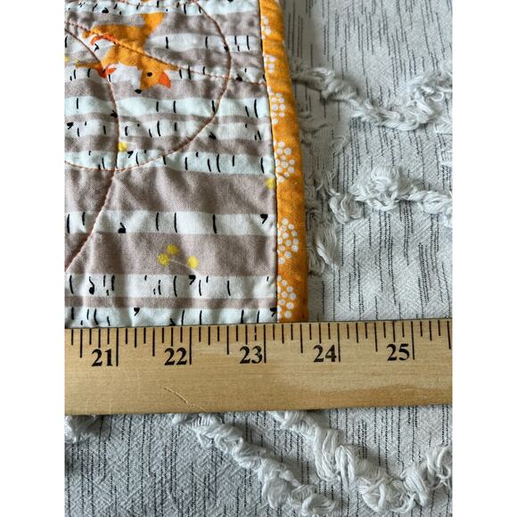 Handmade Foxy Baby Quilt 47L X 36W Tan Orange Red Blue Nursery Forest Birch - Picture 6 of 6